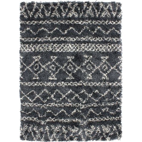 TRIBAL CHIC - Tapis à poils longs motifs ethniques bleu 133x190 (1/5)