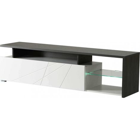 Eleganter Fernsehhalter aus Wohnzimmer Holz Wohnzimmer mit weißer ribischer Tür und lebendiges Fernsehglasregal - Black