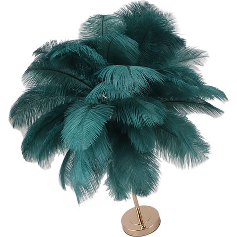 Lampe de table rechargeable en plumes d'autruche, style moderne et romantique, pour la décoration de la chambre ou de la maison, vert foncé. (1/5)