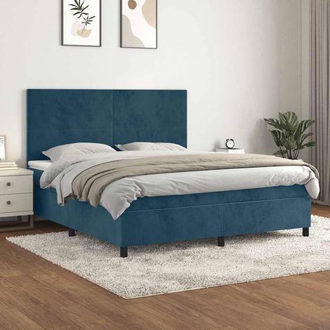 Lit double et matelas Lit à sommier tapissier et matelas Lit Adulte Bleu foncé 160x200cm Velours BVM31029 (1/5)