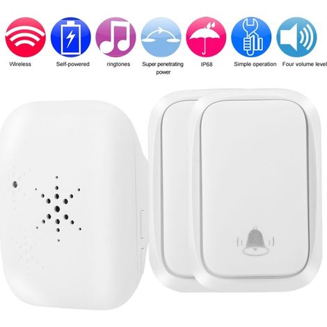 IP68 Wireless Doorbell Transmitter Receiver Kit, Waterproof 4-Volume Self-Powered Door Chime Kit[2] (1/5)