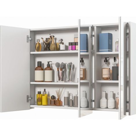 Wall-Mounted Bathroom Mirror Cabinet 3 Door Storage Cupboard Adjustable Shelves (1/5)