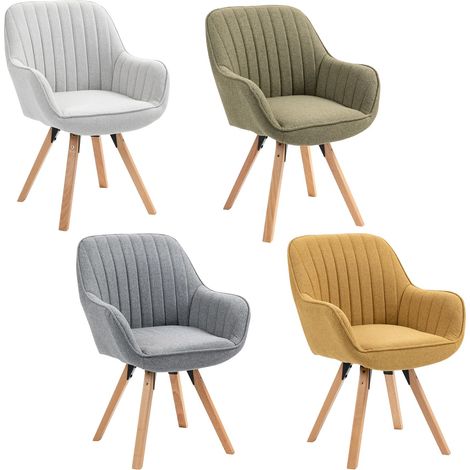 Lot de 4 Chaise Salle à Manger Fauteuil Coiffeuse Siège Pivotant avec Accoudoirs pour Chambre Salon Cuisine Bureau, Rembourré en Tissu Pieds en Bois Massif, Multicolore (1/5)