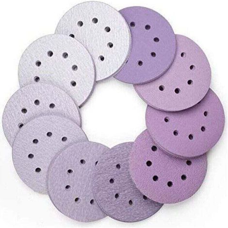 100 Pièces Disque de Ponçage 125mm tour Disques Abrasifs 60 80 100 120 180 220 240 320 400 800 Grain, 8 Trous, luxe, Durable, Exellent pour Excentrique Poncer Polir (Violet) (1/4)