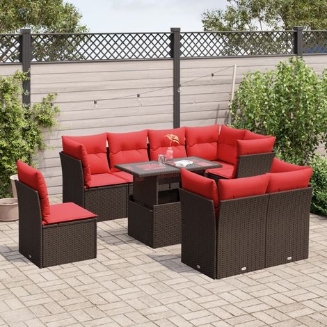 9-teiliges Gartensofa-Set mit Kissen, braun, Polyrattan (1/5)