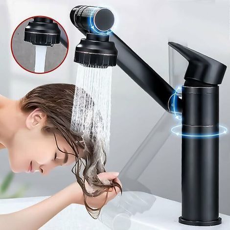Robinet mitigeur de lavabo pivotant à 360 degrés sans flexible noir (1/5)