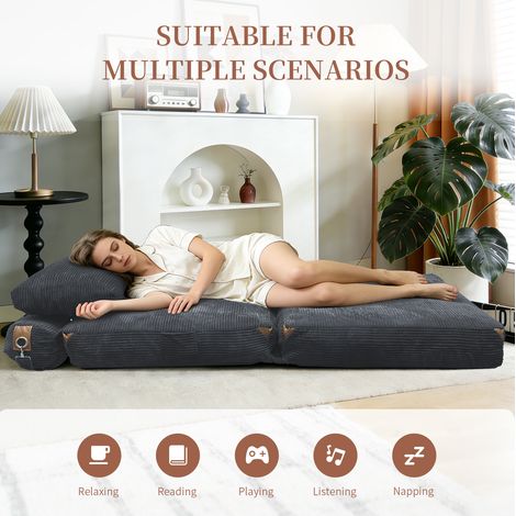 Divano letto pieghevole in flanella grigio OKMYHOME (1/2)