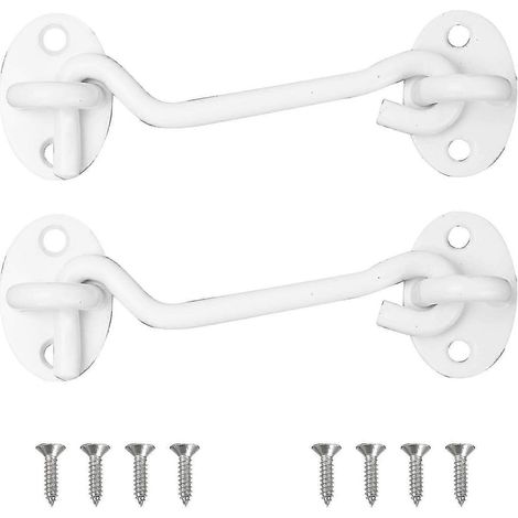 (100 mm, blanc) Lot de 2 crochets en acier inoxydable résistants aux intempéries avec œillets pour portes, garages, fenêtres, abris de jardin, portails. (1/5)