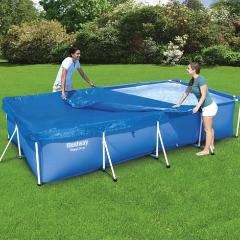 Bâche de protection pour piscine gonflable 400 x 211 cm – En polyéthylène avec orifices de drainage – Fixation par cordes – Compatible avec les piscines gonflables type Steel Pro (1/4)