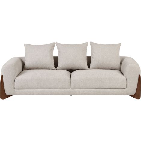 3 Seater Sofa Taupe Fabric Upholstery Wooden Legs with Armrests Loveseat Living Room Modern Style VINLIDEN (1/5)