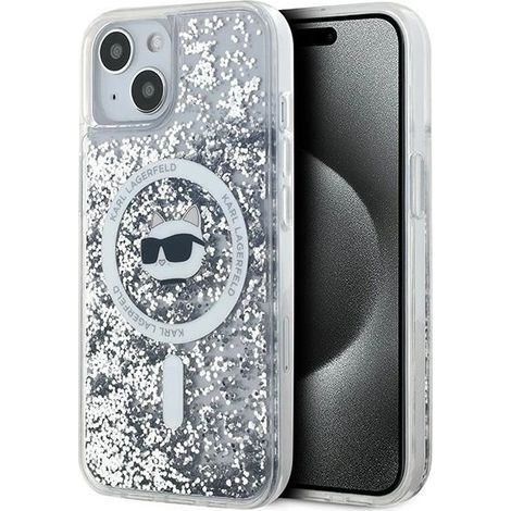 Karl Lagerfeld KLHMP14SLGCHSGH iPhone 14 / 15 / 13 6.1 carcasa rígida transparente Liquid Glitter Choupette Head MagSafe (1/5)