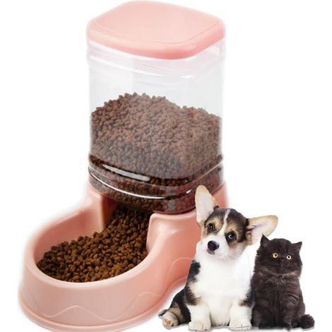 Distributeur automatique d'eau et de nourriture pour animaux – 3,8 L – Rechargeable – Rose (pour la nourriture) (1/3)