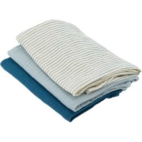 Set of 3 Bamboo swaddles - DOMIVA - 1 Printed + 2 Plain - Indigo blue - 60x60 cm (1/2)