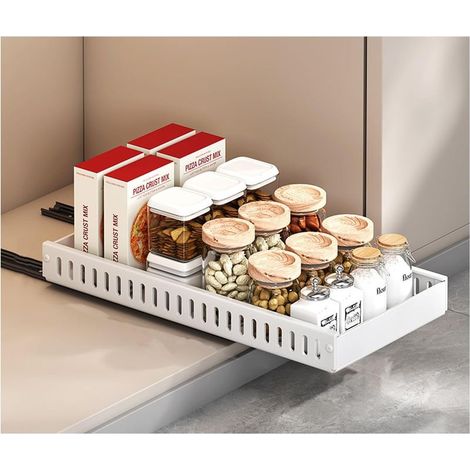 Lot de 1 White, Étagère à couverts coulissante pour armoire, étagère à épices coulissante pour cuisine, étagère à couverts en métal, étagère de rangement coulissante pour cuisine (1/5)