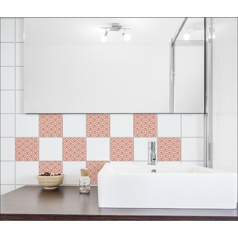 Sticker carrelage adhésif décoratif, carreaux orange formes écailles 10x10cm, x9, tendance déco cuisine crédence (1/3)