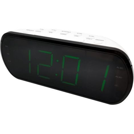 Radio réveil grand affichage écran 1.8'', Radio FM , Dual alarme, led vert 1 por (1/3)