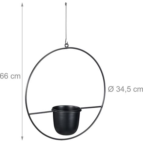 Lote de 2 macetas colgantes decorativas para plantas interior exterior diseño moderno con orificio de desagüe de metal blanco 130015535 (1/4)