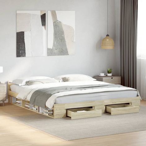 Cama con cajones madera ingeniería roble Sonoma 200x200 cm vidaXL