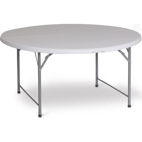 Tavolo Rotondo Pieghevole e Portatile Gardiun New Koln Ø122x74 cm in Resina Color Bianco con Maniglie e Sistema di Blocco
