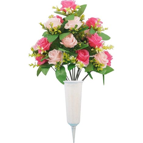 Fleurs Artificielles pour Tombe Fausse Composition Florale Souvenir avec Piquet Vase Fleurs Artificielles Cimetière pour l'Extérieur le Porche l'Intérieur le Patio la Maison Mariages (1/5)