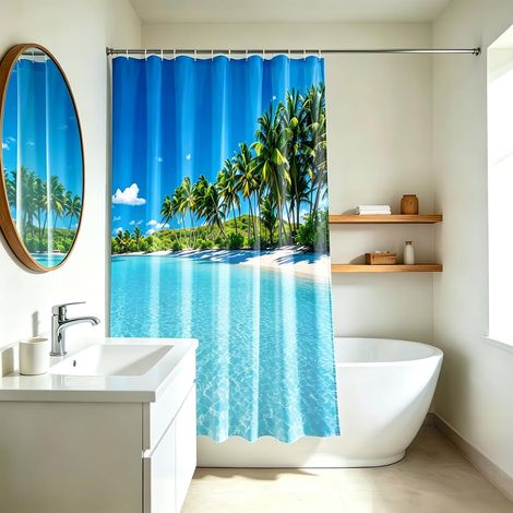 Rideau de Douche Motifs de mer Plage océan et Palmiers (1/5)