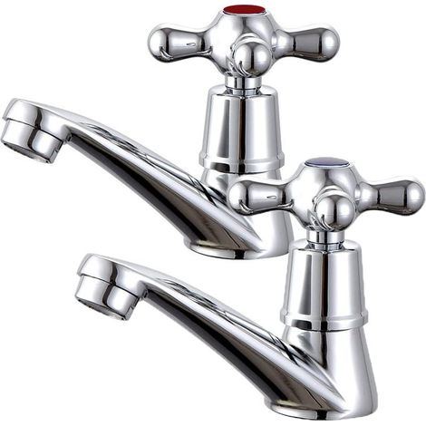 Paire de robinets de lavabo, robinets de salle de bain, mitigeurs, robinet de baignoire eau chaude/eau froide, robinet en laiton chromé (1/5)