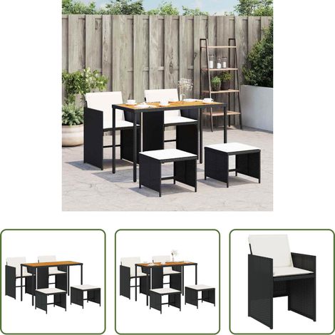 Chaise de jardin - Ensemble à manger de jardin coussins 5pcs Noir Résine tressée (1/5)