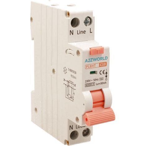 RCBO Interruttore Magnetotermico Differenziale Tipo A Curva C 1P+N 1M 6000A 30mA C10A AC 230V IP20 IEC61009-1 PL8HT GB57310 (1/5)