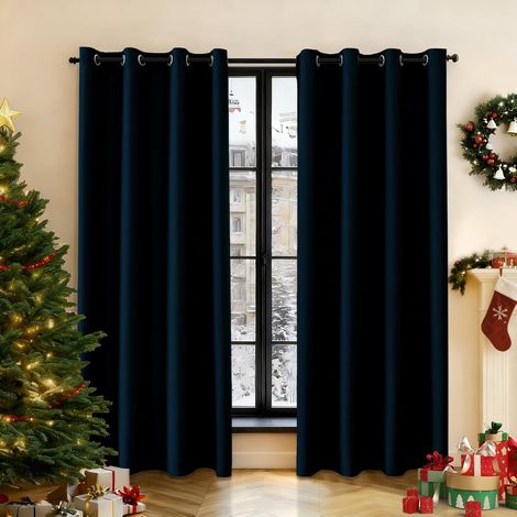 Lot De 2 Rideaux Occultants 140x180cm, Polyester Thermique, Oeillets Acier, Extérieur Intérieur, Bleu