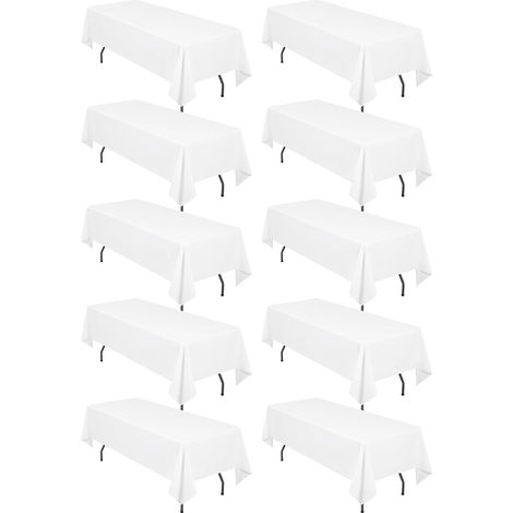Lot de 10 nappes rectangulaires, 153 x 260 cm, nappes blanches en polyester pour tables rectangulaires de 1,80 m, résistantes aux taches et aux plis, pour mariages, restaurants, fêtes, banquets. (1/5)