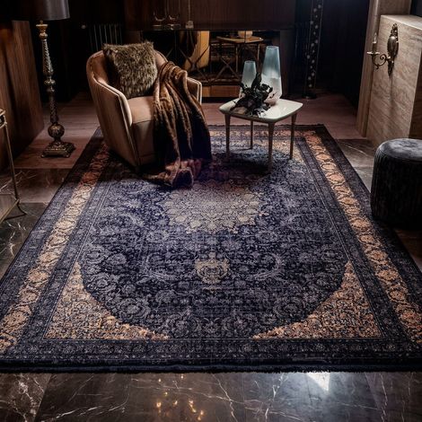 Tapis oriental tissé Golden Glam - 150x100cm, Rectangular - 80% Polyester, 20% Coton - Tissé - Bleu foncé