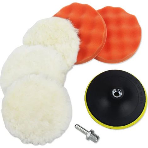 Lot de 7 disques polissoirs éponge avec adaptateur pour perceuse, pour ponçage, lustrage, cirage et vitrification auto. (1/5)
