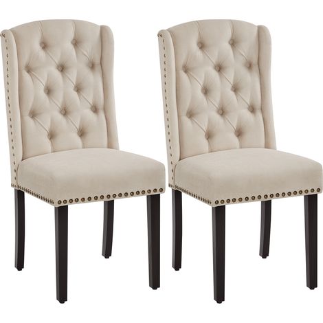 Yaheetech Set 2 Sedie Sala da Pranzo Tessuto Moderne Imbottite Eleganti Gambe in Legno Massello Schienale Alto Beige (1/5)