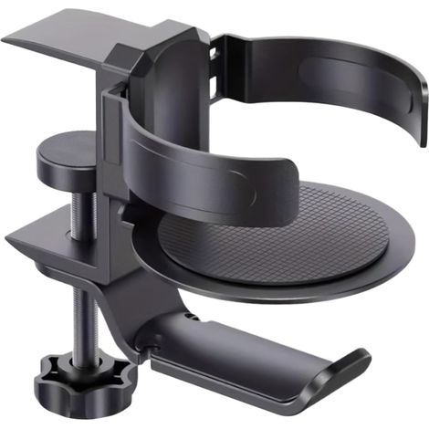 Support Gobelet Bureau Pince Rotative Anti-Renversement 360°  D'Aluminium Accessoires Gaming Bureau Pour Table, Tasses À Café, Bouteilles D'Eau, , Casques, Crayons (1/5)