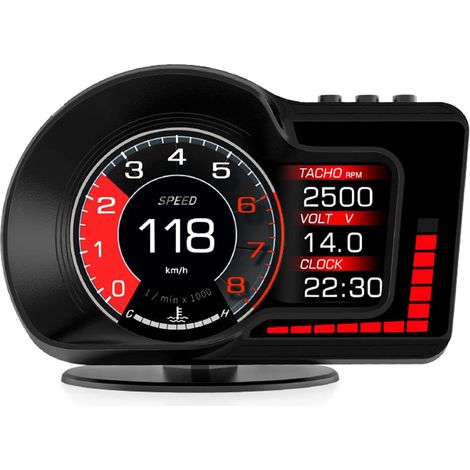 Affichage tête haute (HUD) pour voiture, compteur de vitesse GPS numérique, double affichage avec vitesse/heure/régime moteur/température de l'eau/altitude/etc. Alarme de limitation de vitesse, test d (1/5)