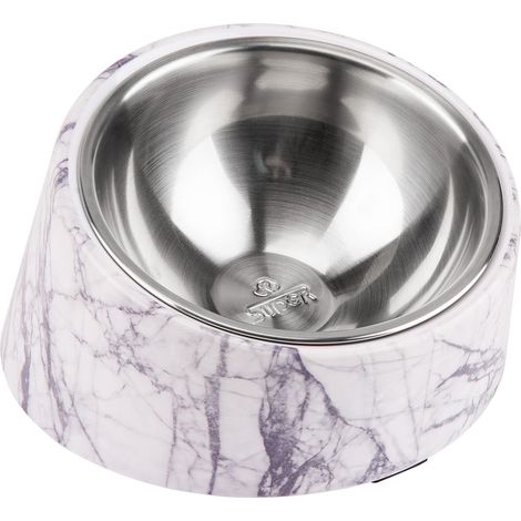 Gamelle inclinée à 15 ° pour Chiens et Chats, mangeoire pour Bouledogue à Angle incliné, antidérapante et Anti-déversement, Plus Facile à Atteindre la Nourriture M/1 Tasse marbre (1/4)