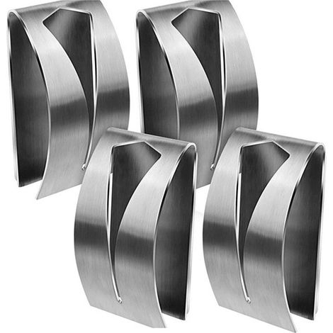 4PCS Silver Kitchen Towel Holder Self Adhesive Grabbers, Stainless Steel Kitchen Towel Hooks, No Drilling Wall Mounted Towel Rack Towel Holder
