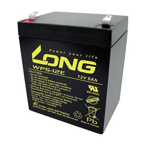 Long WP5-12E WP5-12E Batterie au plomb 12 V 5 Ah plomb (AGM) (l x H x P) 90 x 107 x 70 mm cosses plates 6,35 mm résistant aux cycles de charge, auto- Y860652 (1/2)