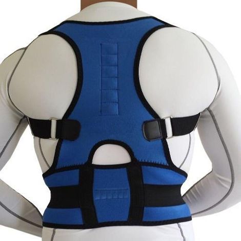 Correcteur de posture magnétique pour femmes et hommes, corset orthopédique, ceinture de soutien lombaire, orthèse dorsale, thérapie magnétique - bleu (L) (1/4)