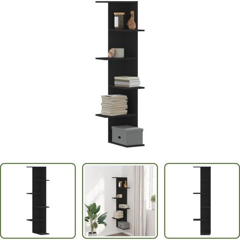 Eckregal - Wand-Eckregal Schwarz 36,5x36,5x140 cm Holzwerkstoff (1/5)
