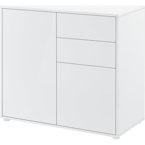 Cassettiera con 2 cassetti 2 ante 74 x 79 x 36 cm bianco lucido 030006817