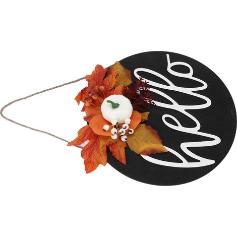 Panneau de porte en bois rond style ferme, décoration suspendue Halloween Noël avec feuille de ginkgo (1/5)