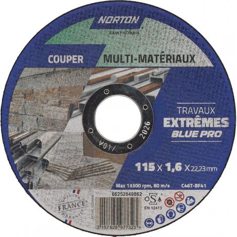 Disque à Tronçonner Plat Fin Norton 115mm Coupe Extrême, Fine Et Rapide Tous Matériaux - Norton