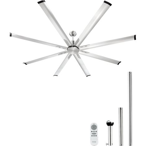 Ventilateur de Plafond sans Lumière 214 cm Télécommande 6 Vitesses 8 Pales Aluminium, Moteur CC Réversible, Ventilateur Moderne pour Chambre à Coucher, Salon, Intérieur, Extérieur, Nickel Brossé (1/5)