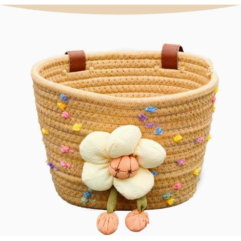 Hrippy Panier de vélo tressé en corde de coton, panier de rangement pour guidon, jolis accessoires pour vélo, scooter, vélo pour enfants, draisienne,kaki