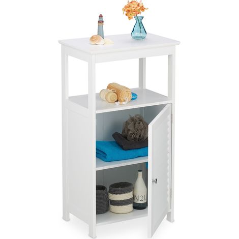Relaxdays Bathroom Cabinet, Free Standing, Wooden, Bamboo, Storage, 3 Shelves, Cupboard, HxWxD: 83 x 45 x30cm, White (1/5)