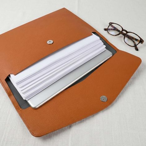 Porte-documents A4 en cuir synthétique marron - Porte-documents A4 - Étanche - Avec bouton pression - Organiseur pour bureau, école, voyage (1/5)