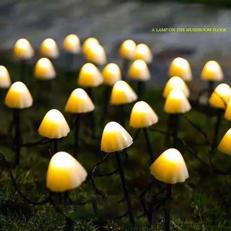 Guirlande lumineuse LED solaire en forme de champignon, à fixer au sol, éclairage extérieur étanche pour jardin et pelouse, éclairage décoratif paysager, 3,45 mètres de long, 10 lumières, blanc chaud. (1/5)