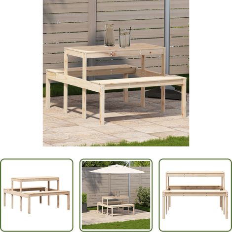 vidaXL Holz - Picknicktisch 110x134x75 cm Massivholz Kiefer (1/5)