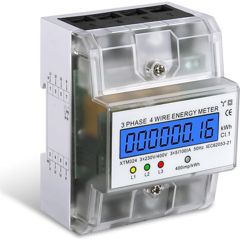 Dreiphasiger 4-Draht-Stromzähler, 230/400 V, 5–100 A LCD, digitaler DIN-Schienen-Stromverbrauchs-Stromzähler, für Leistungsmesssysteme